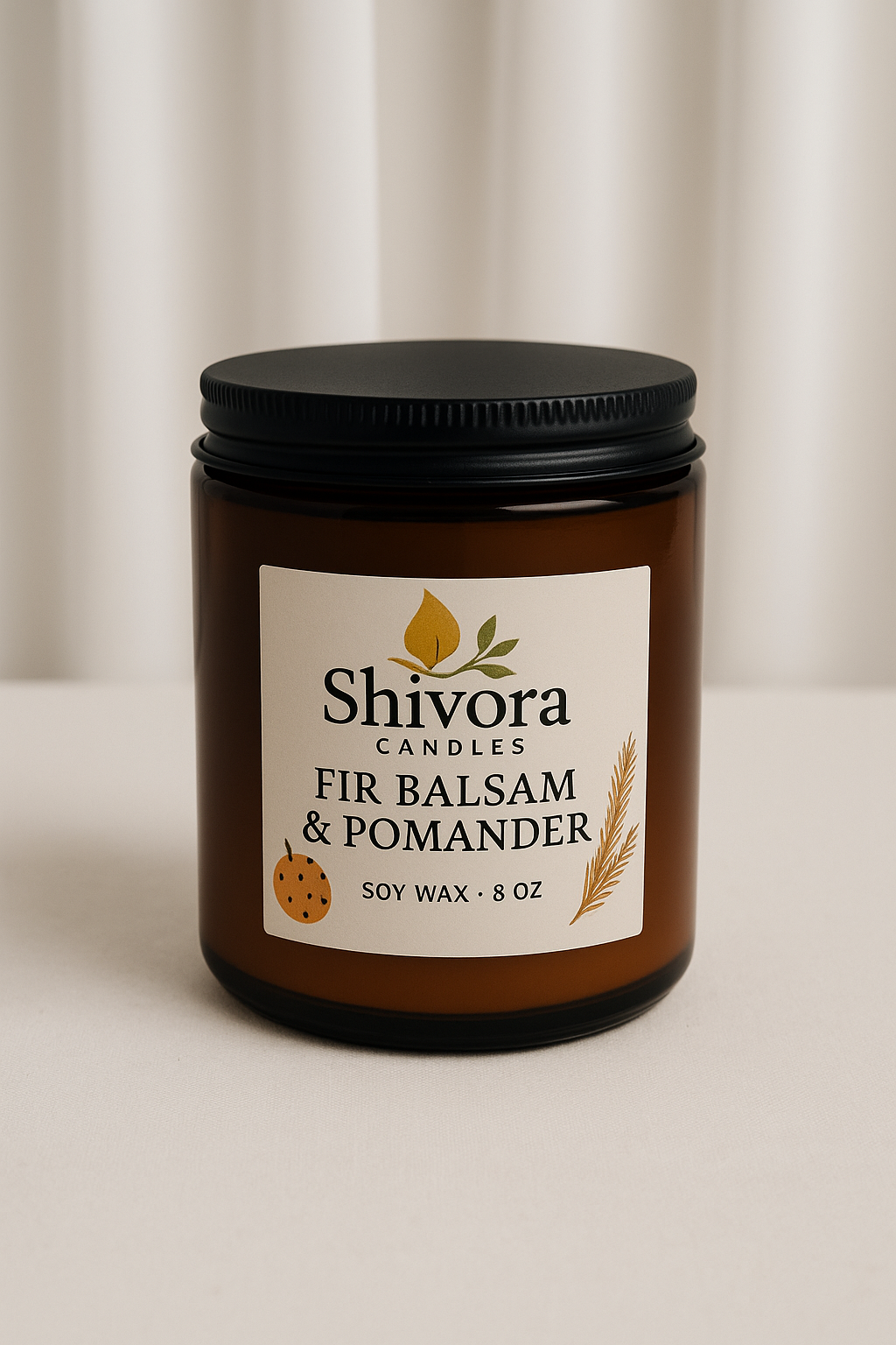 Fir Balsam & Pomander Soy Candle 8 oz – holiday pine and citrus soy wax candle by Shivora Candles